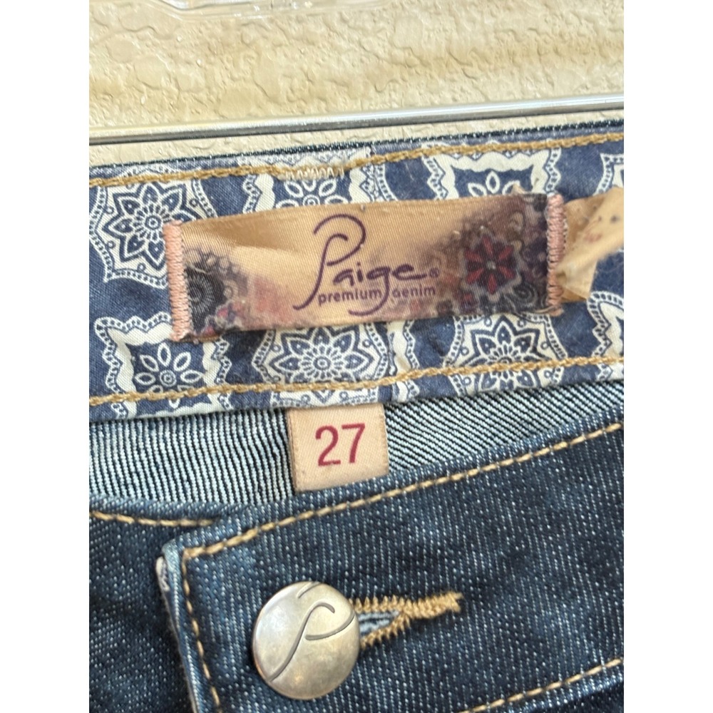 Paige Laurel Canyon Flare Jeans Womens 27 Dark Wash Blue Denim Mid Rise Stretch - Picture 7 of 13